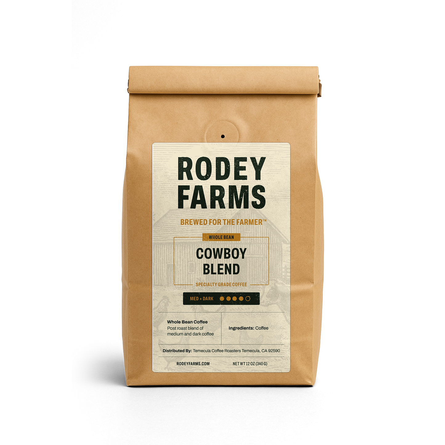 Rodey Farms Cowboy Blend coffee bag on a white background