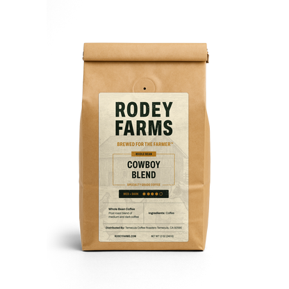 Rodey Farms Cowboy Blend coffee bag on a white background