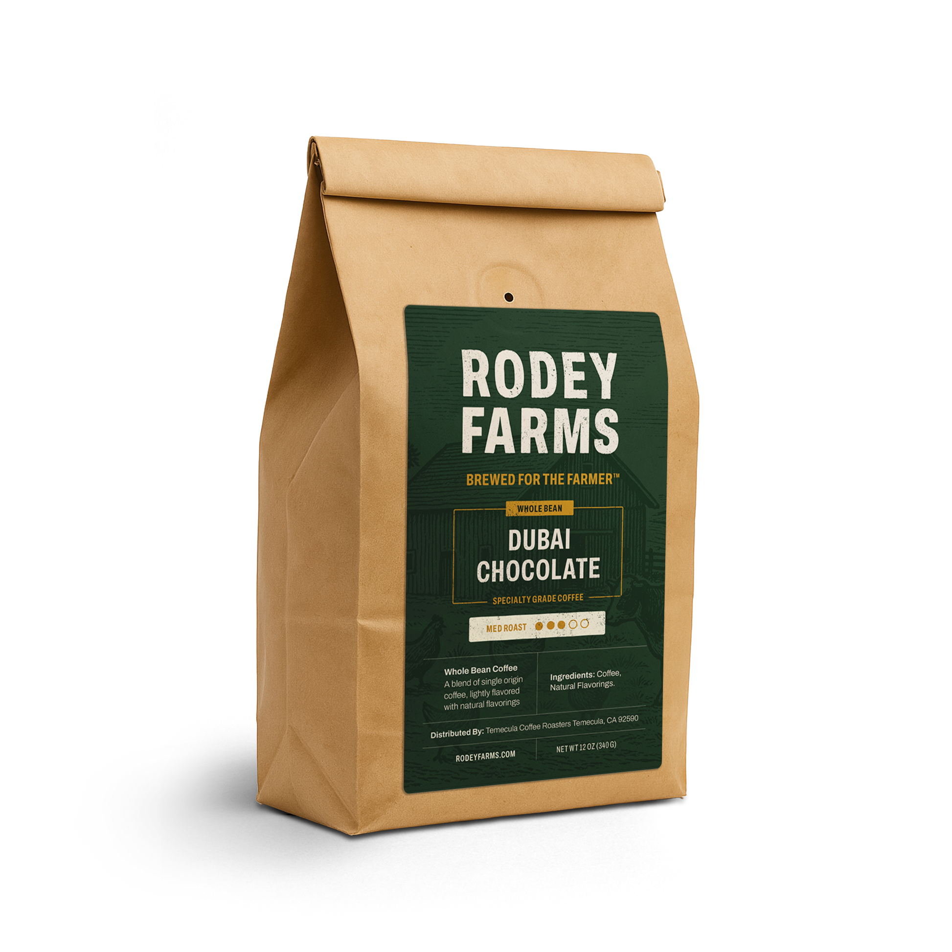 Rodey Farms Dubai Chocolate coffee bag on a white background