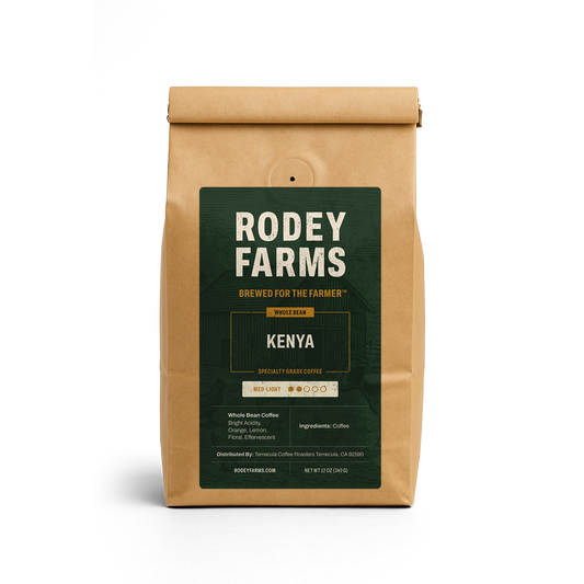 Rodey Farms Kenya coffee bag on a white background