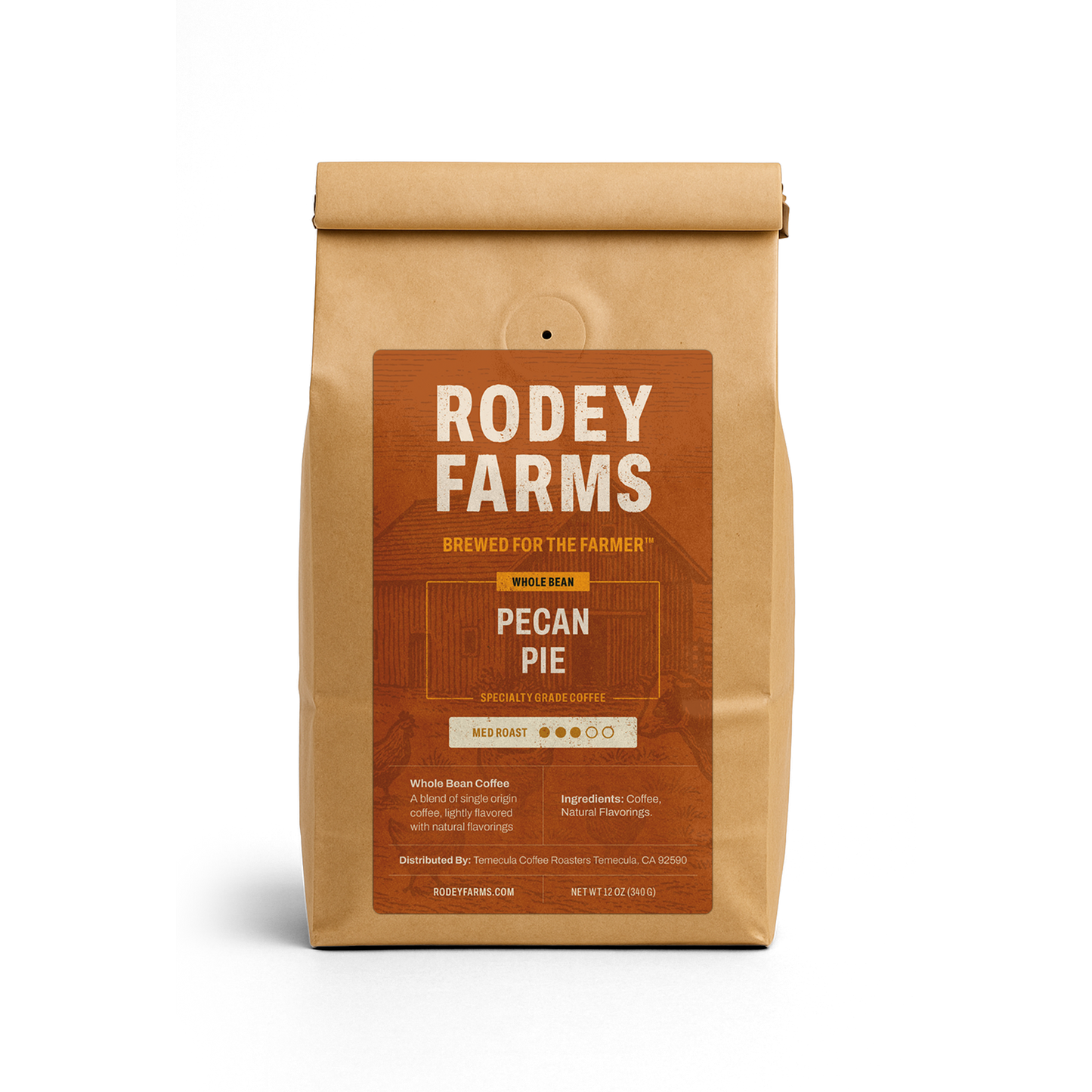 Rodey Farms pecan pie coffee package on a white background