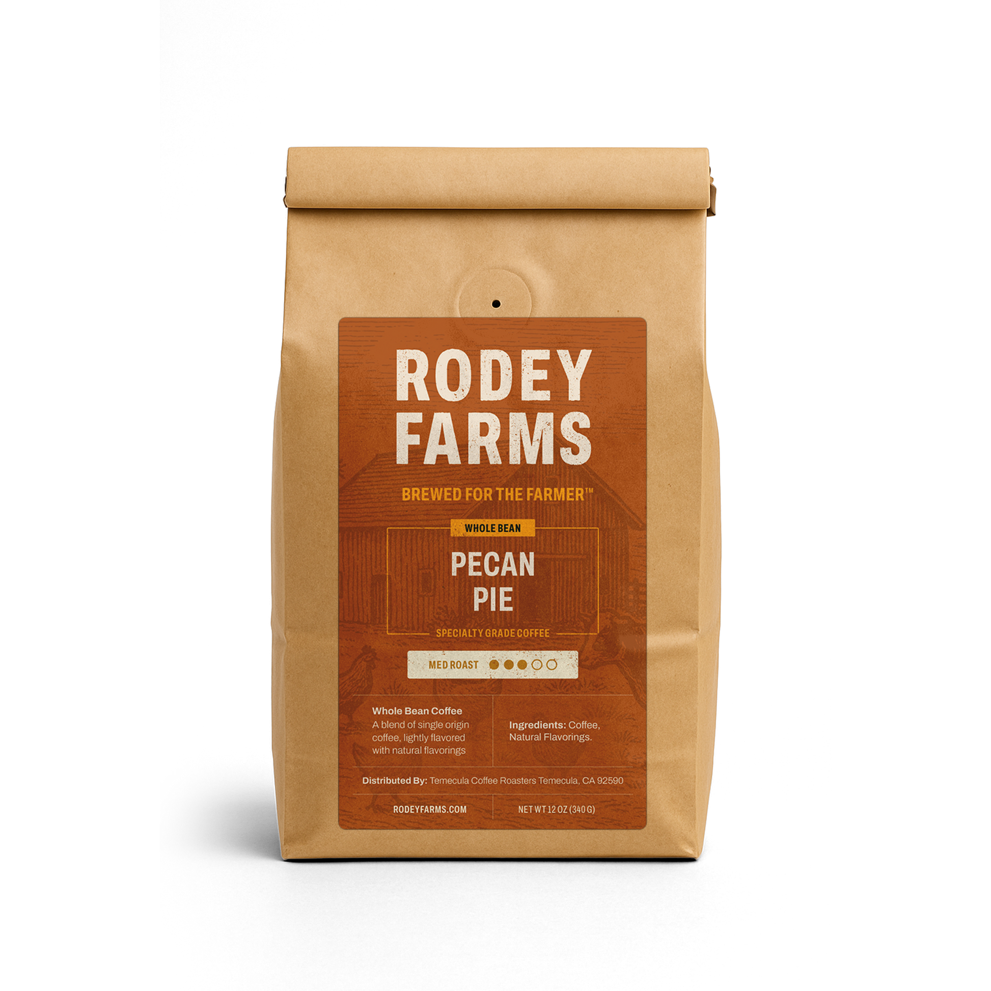 Rodey Farms pecan pie coffee package on a white background