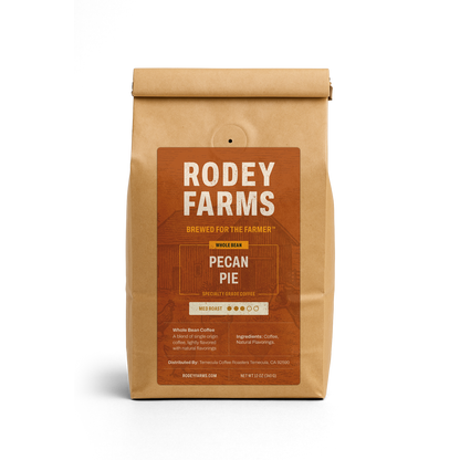 Rodey Farms pecan pie coffee package on a white background